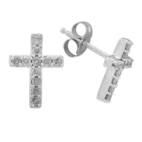 10K WHITE GOLD DIAMOND CROSS EARRINGS M3187