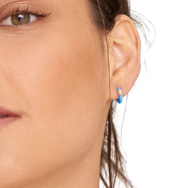 ANIA HAIE NEON BLUE ENAMEL CARABINER GOLD HUGGIE HOOP EARRINGS E040-01G-NB - Image 2