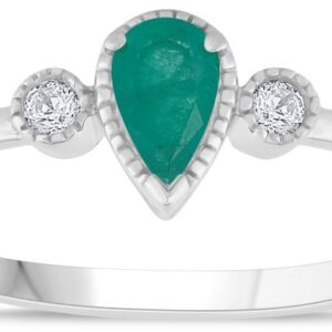 EMERALD AND DIAMOND PEAR BIRTHSTONE RING M6155