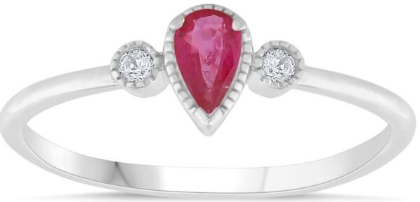 RUBY AND DIAMOND PEAR BIRTHSTONE RING M6157