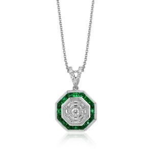 SIMON G. EMERALD PENDANT IN 18K GOLD WITH DIAMONDS LP4915