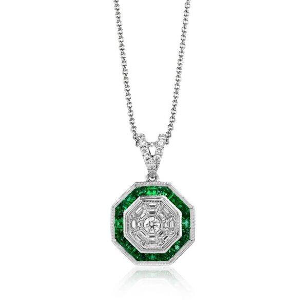 SIMON G. EMERALD PENDANT IN 18K GOLD WITH DIAMONDS LP4915