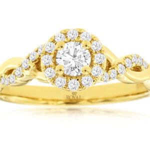 YELLOW GOLD ROUND DIAMOND HALO ENGAGEMENT RING C9087D