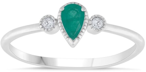 EMERALD AND DIAMOND PEAR BIRTHSTONE RING M6155