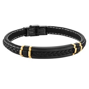 ITALGEM STEEL 8MM ACCENTED LEATHER BRACELET SLB476