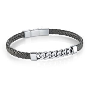ITALGEM STEEL LEATHER & CURB BRACELET SLB676