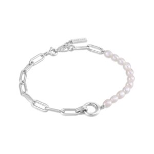 SILVER PEARL CHUNKY LINK CHAIN BRACELET B043-02H