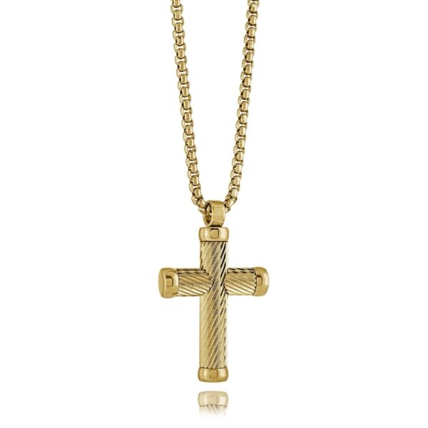 ITALGEM STEEL TWIST WEAVE CROSS PENDANT NECKLACE SC238-GO