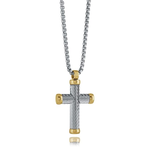 ITALGEM STEEL TWIST WEAVE CROSS PENDANT NECKLACE SC237