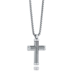 ITALGEM STEEL TWIST WEAVE CROSS PENDANT NECKLACE SC238