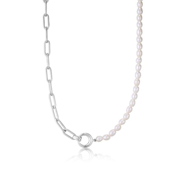 SILVER PEARL CHUNKY LINK CHAIN NECKLACE N043-01H
