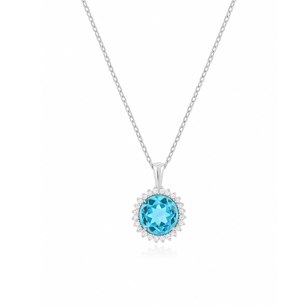 WHITE GOLD BLUE TOPAZ & DIAMOND PENDANT WP3870B