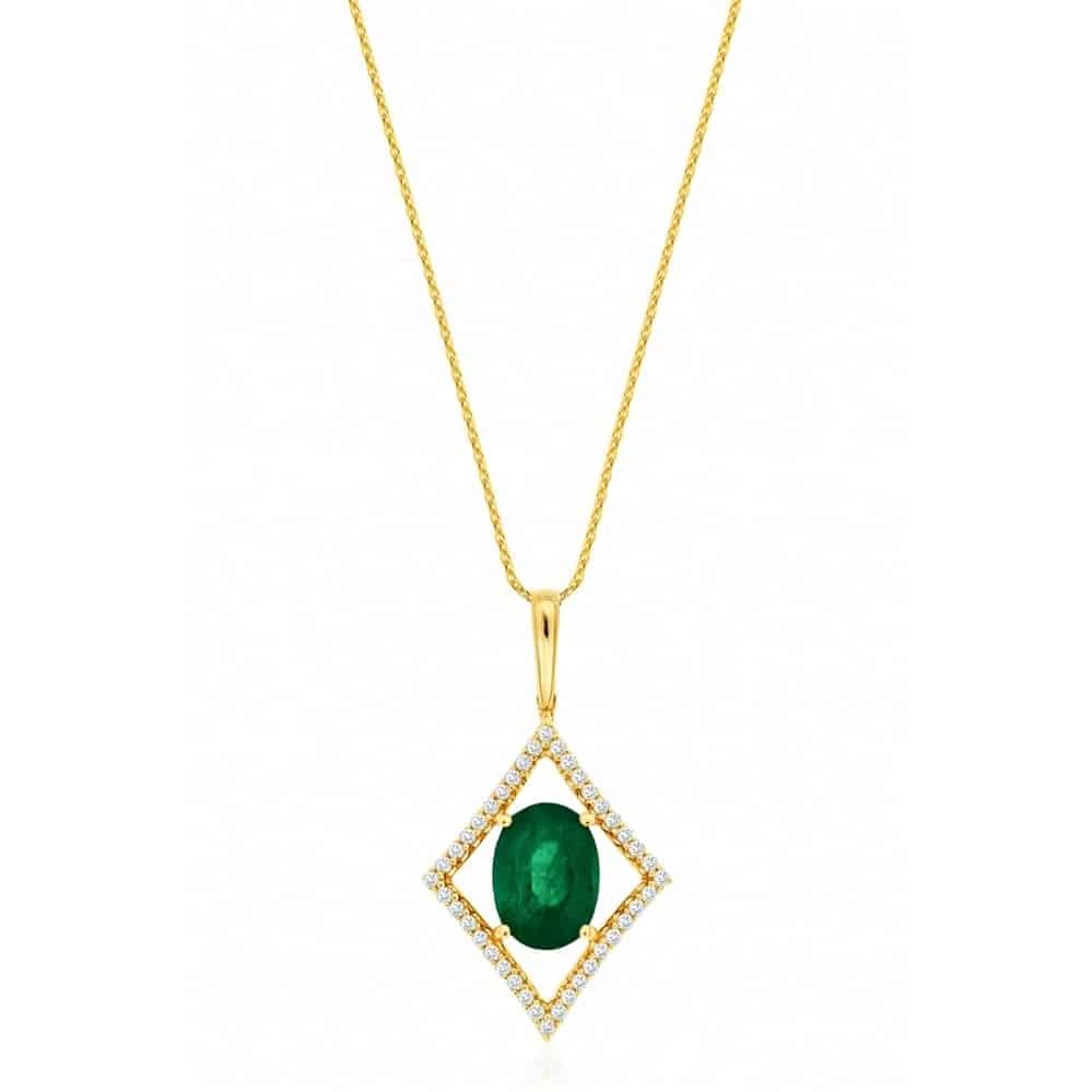 YELLOW GOLD EMERALD & DIAMOND PENDANT C8215EM