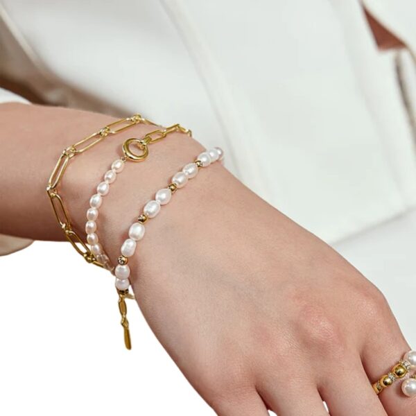 ANIA HAIE GOLD FRESHWATER PEARL AND WHITE CUBIC ZIRCONIA BRACELET B058-05G - Image 2