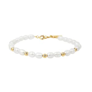ANIA HAIE GOLD FRESHWATER PEARL AND WHITE CUBIC ZIRCONIA BRACELET B058-05G