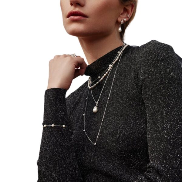 ANIA HAIE SILVER LINKED SHELL PEARL DROP NECKLACE N069-05H - Image 3