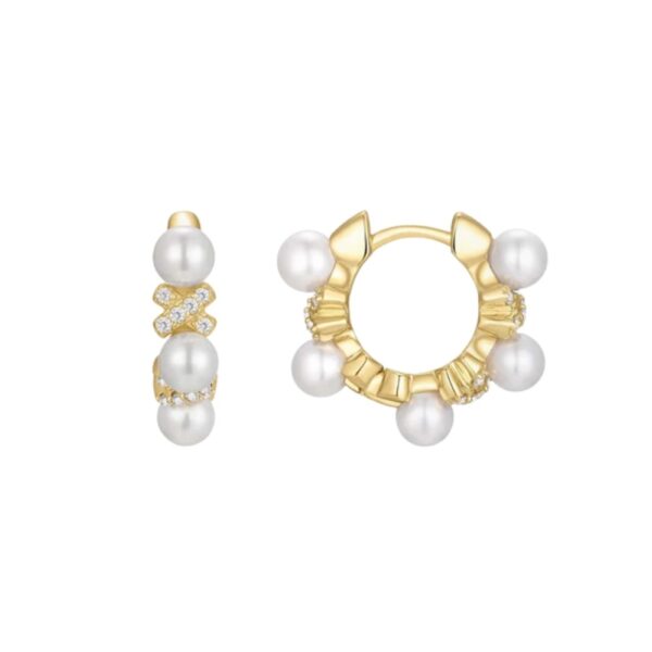ANIA HAIE GOLD SPARKLING BRAIDED SHELL PEARL HOOP EARRINGS E069-07G - Image 2