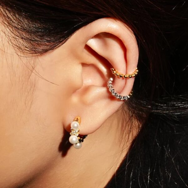 ANIA HAIE GOLD SPARKLING BRAIDED SHELL PEARL HOOP EARRINGS E069-07G - Image 3