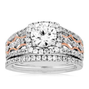 WHITE & ROSE GOLD SEMI-MOUNT WEDDING SET WC7632S
