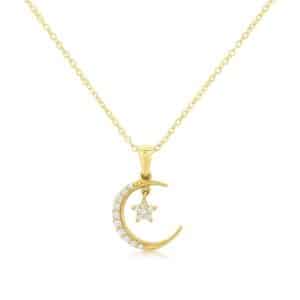 YELLOW GOLD DIAMOND MOON STAR NECKLACE H1916D