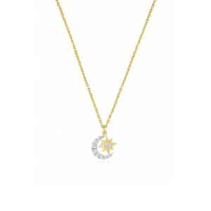 YELLOW GOLD DIAMOND MOON STAR NECKLACE H1701D
