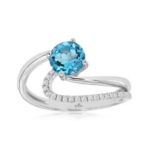 WHITE GOLD BLUE TOPAZ & DIAMOND RING WC8100B