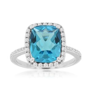 WHITE GOLD BLUE TOPAZ & DIAMOND RING WC6055B