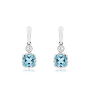 WHITE GOLD BLUE TOPAZ & DIAMOND EARRINGS WH1853B