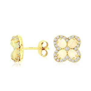 YELLOW GOLD OPAL & DIAMOND EARRINGS C8618F