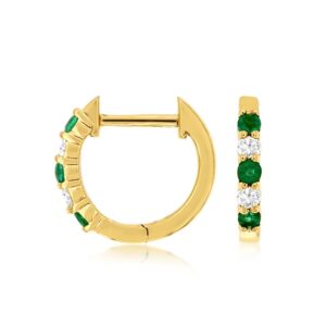 YELLOW GOLD EMERALD & DIAMOND HUGGIE HOOPS H1627EM