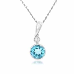 WHITE GOLD BLUE TOPAZ & DIAMOND PENDANT WH1856B