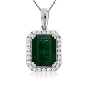 WHITE GOLD EMERALD & DIAMOND PENDANT WC9531E