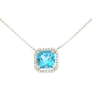 WHITE GOLD BLUE TOPAZ & DIAMOND NECKLACE WC6138B