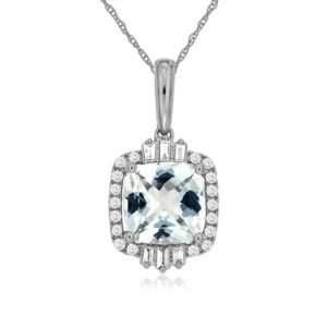 WHITE GOLD AQUAMARINE & DIAMOND PENDANT WC9575Q