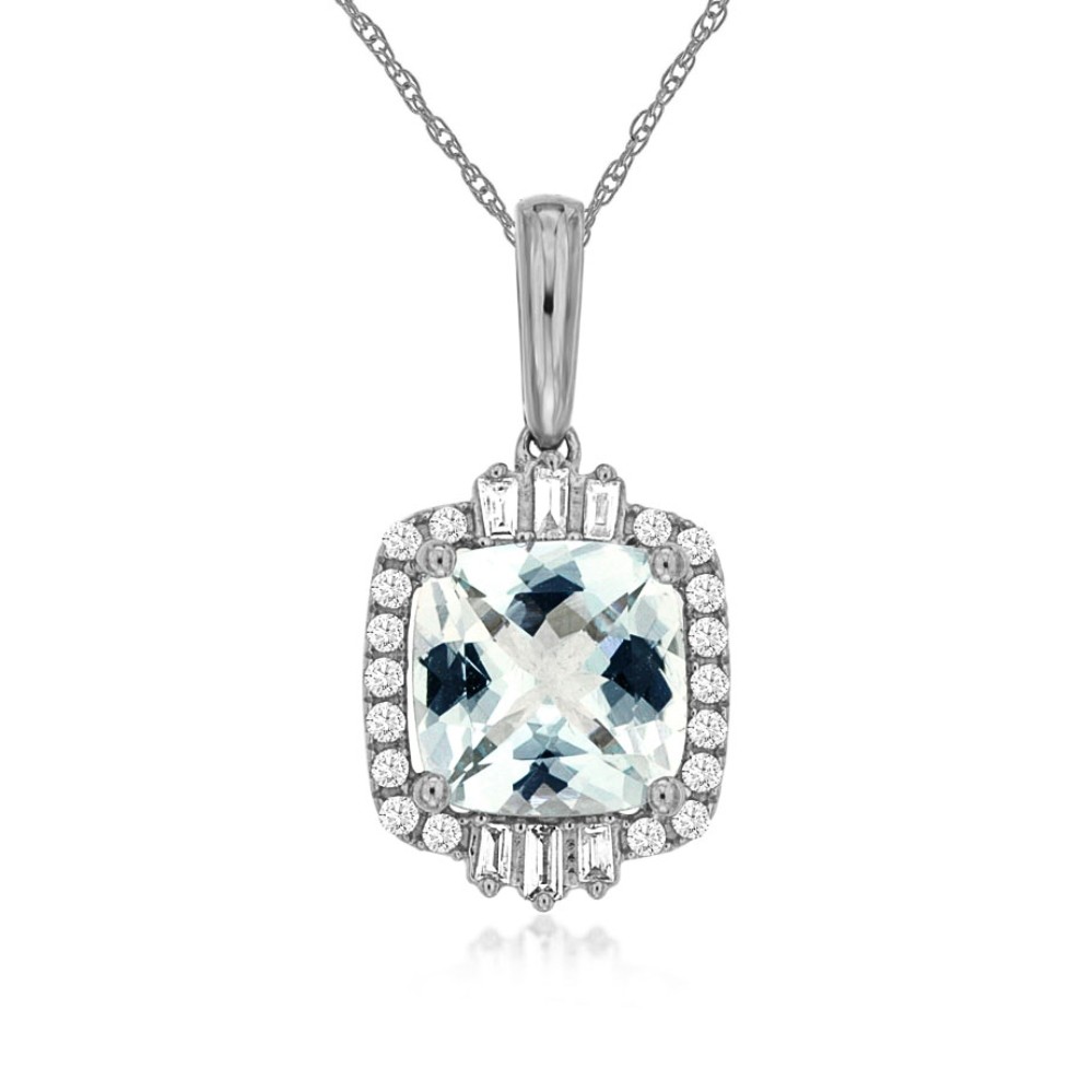WHITE GOLD AQUAMARINE & DIAMOND PENDANT WC9575Q