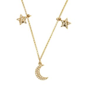 YELLOW GOLD DIAMOND MOON STAR NECKLACE H1882D