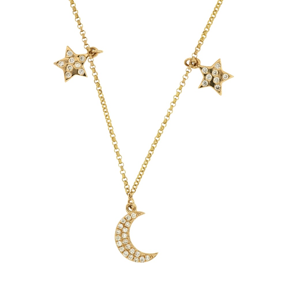 YELLOW GOLD DIAMOND MOON STAR NECKLACE H1882D