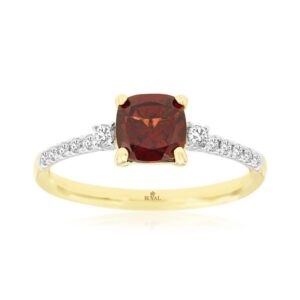 YELLOW GOLD GARNET & DIAMOND RING H2552G