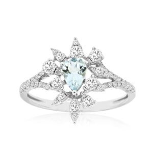 WHITE GOLD AQUAMARINE & DIAMOND RING WC9423Q