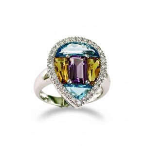 WHITE GOLD MULTI STONE & DIAMOND RING WC3508M