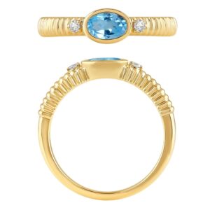 YELLOW GOLD BLUE TOPAZ & DIAMOND RING M7094