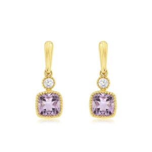 YELLOW GOLD AMETHYST & DIAMOND EARRINGS H1853AM