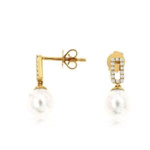 YELLOW GOLD DIAMOND AND PEARL EARRINGS H2246P