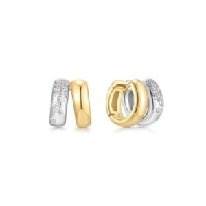 ANIA HAIE TWO-TONE SPARKLING DUET MIXED HUGGIE HOOP EARRINGS E069-08T