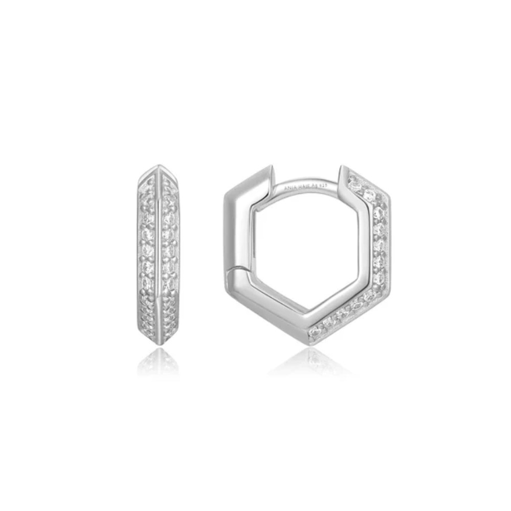 ANIA HAIE SILVER SPARKLING SHIELD HUGGIE HOOP EARRINGS E067-06H - Image 2