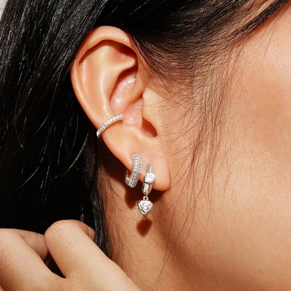 ANIA HAIE SILVER SPARKLING SHIELD HUGGIE HOOP EARRINGS E067-06H - Image 3