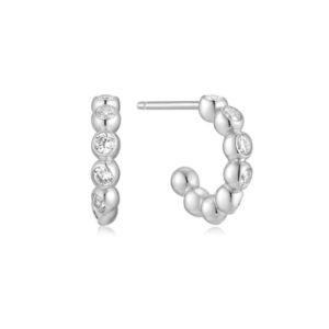 ANIA HAIE SILVER BEZEL BEADED HUGGIE HOOP EARRINGS E066-05H