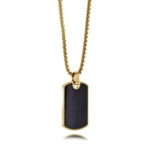 ITALGEM STEEL GOLD-IP TIGER'S-EYE DOGTAG NECKLACE SP359