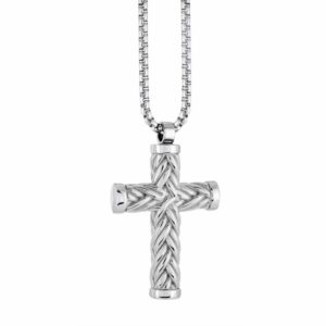 ITALGEM STEEL WEAVE-DESIGN CROSS NECKLACE SC133