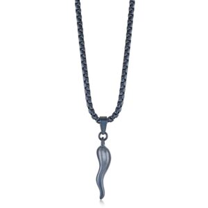 ITALGEM STEEL BLUE-IP CORNETTO PENDANT NECKLACE SP443